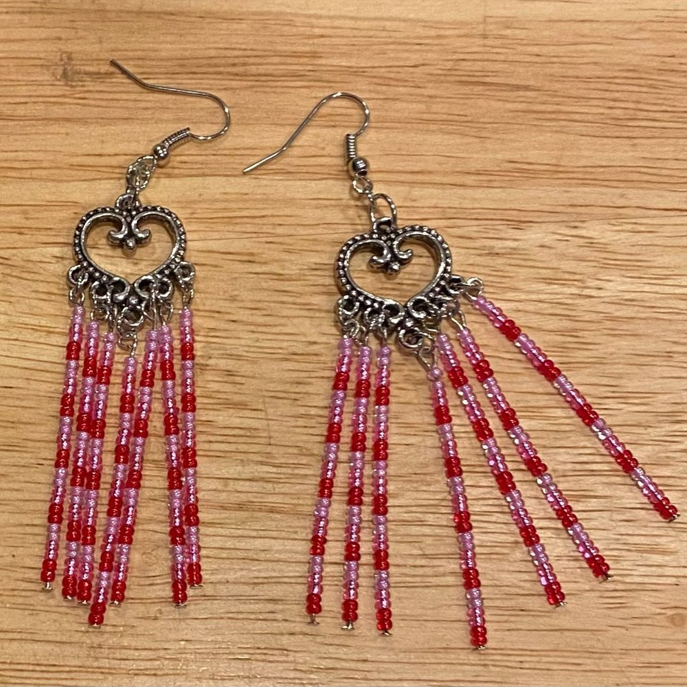 Hand Beaded Heart Earrings